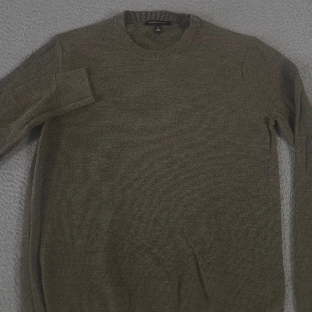 Banana Republic Sweater Mens M Olive Green Textured Knit Crewneck Cotton Blend